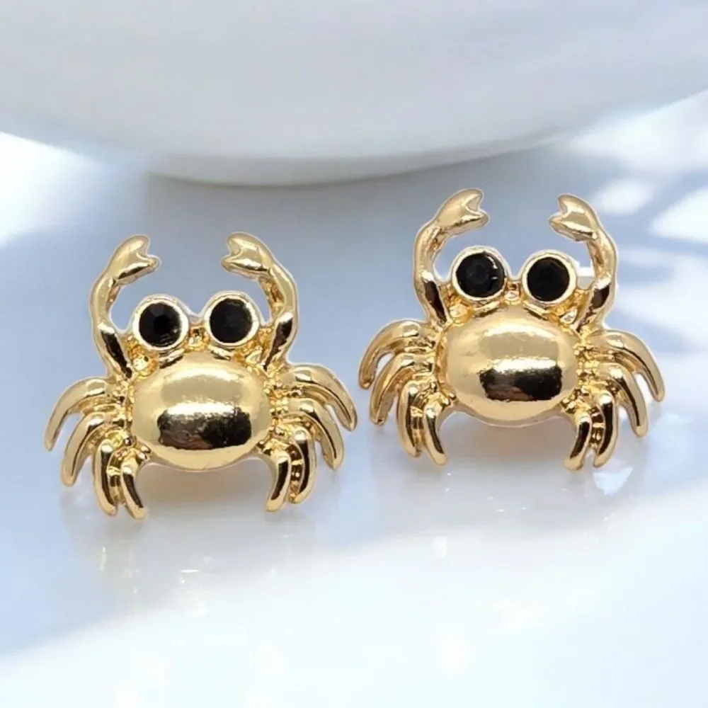 Charming Gold Crab Earrings Pierced Stud Post Nautical Coastal Cruise Casual New